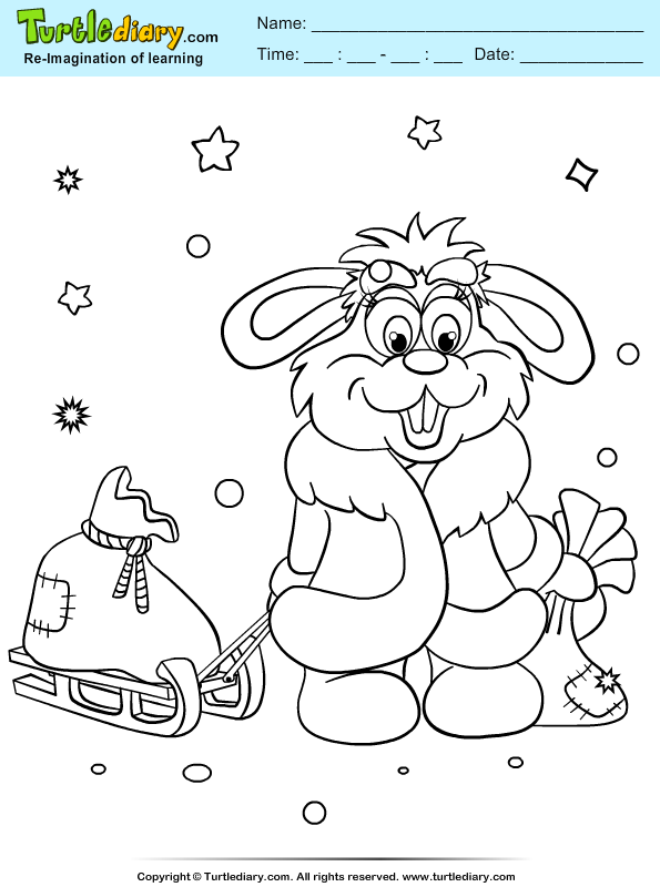 Bunny Sleigh Coloring Page
