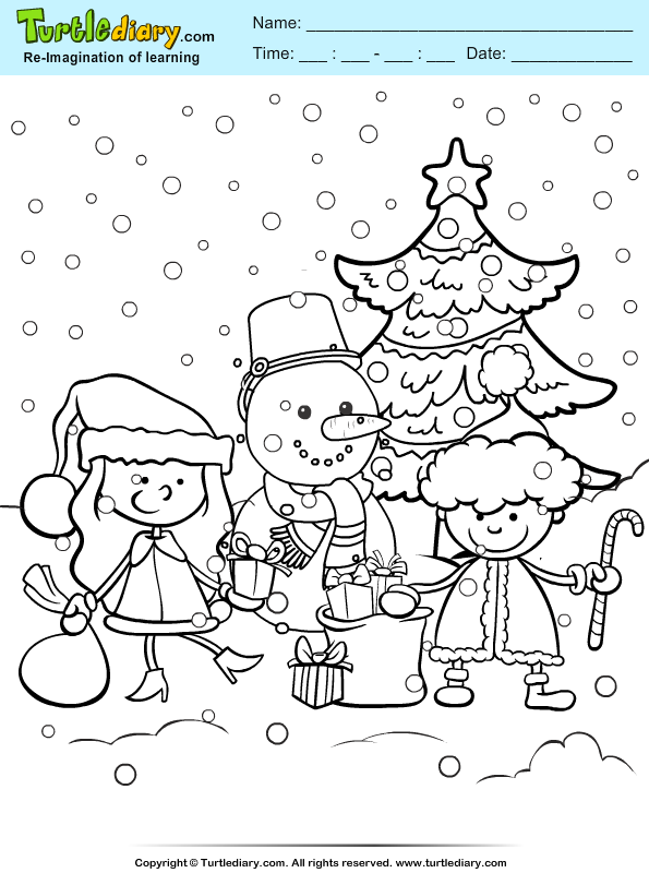 Snowman and Kids Coloring Page