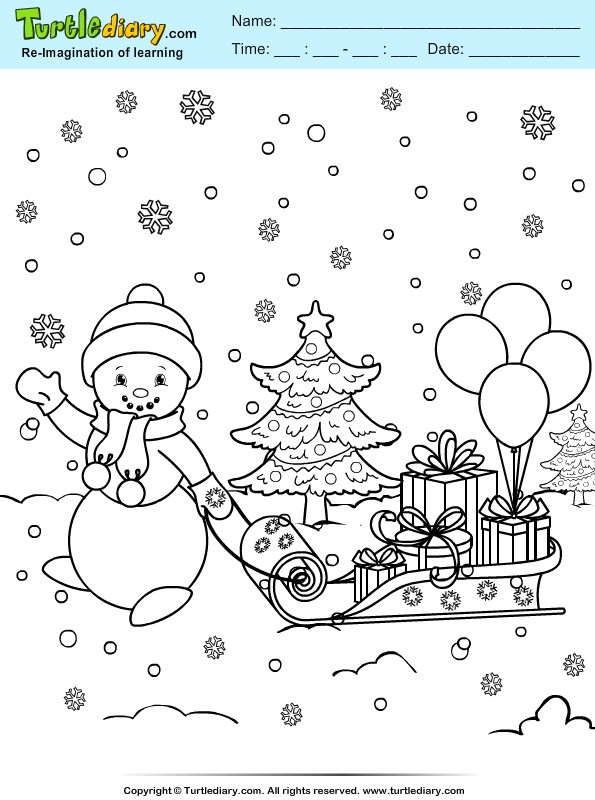 Snowman Sleigh Coloring Page