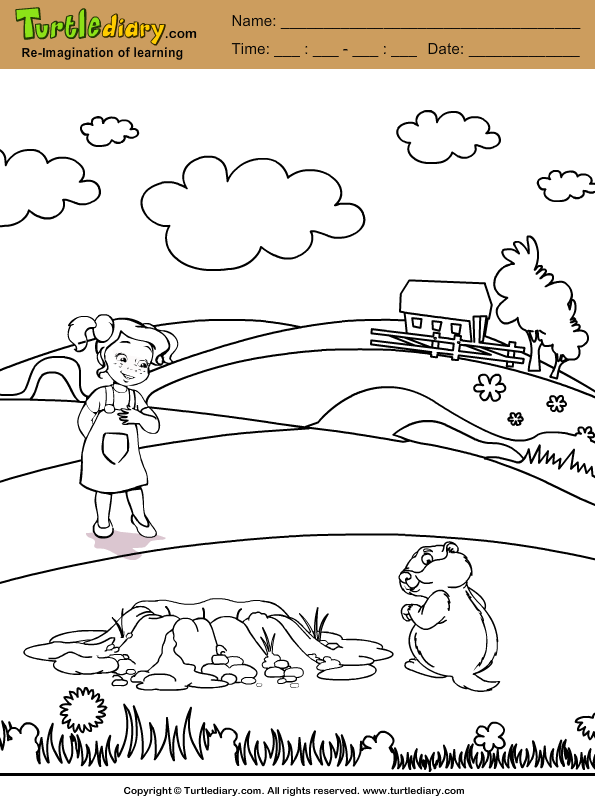 Girl and Groundhog Coloring Page