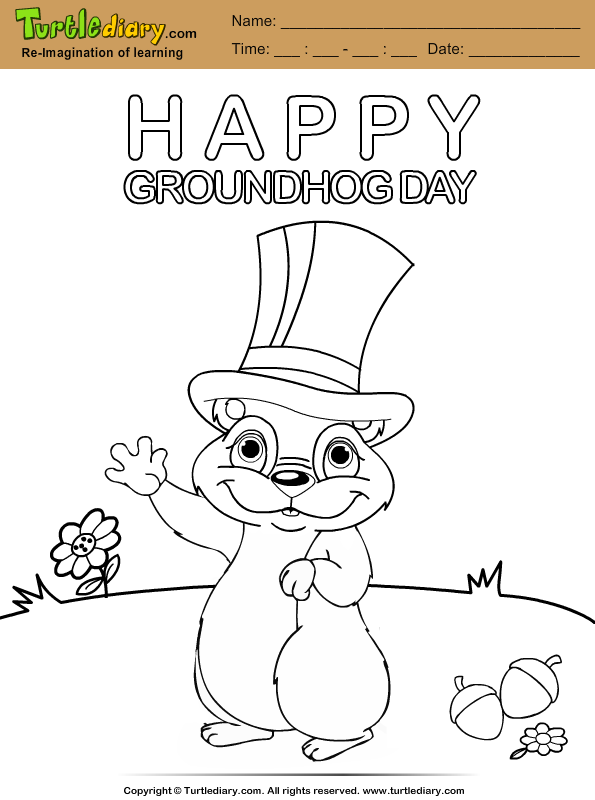 Groundhog with Hat Coloring Page