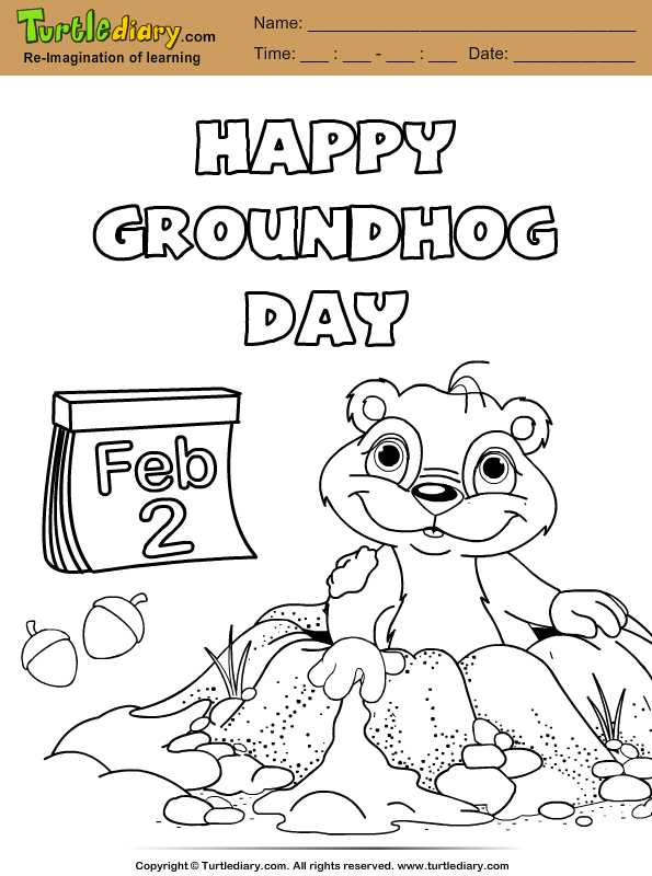 Groundhog with Nuts Coloring Page