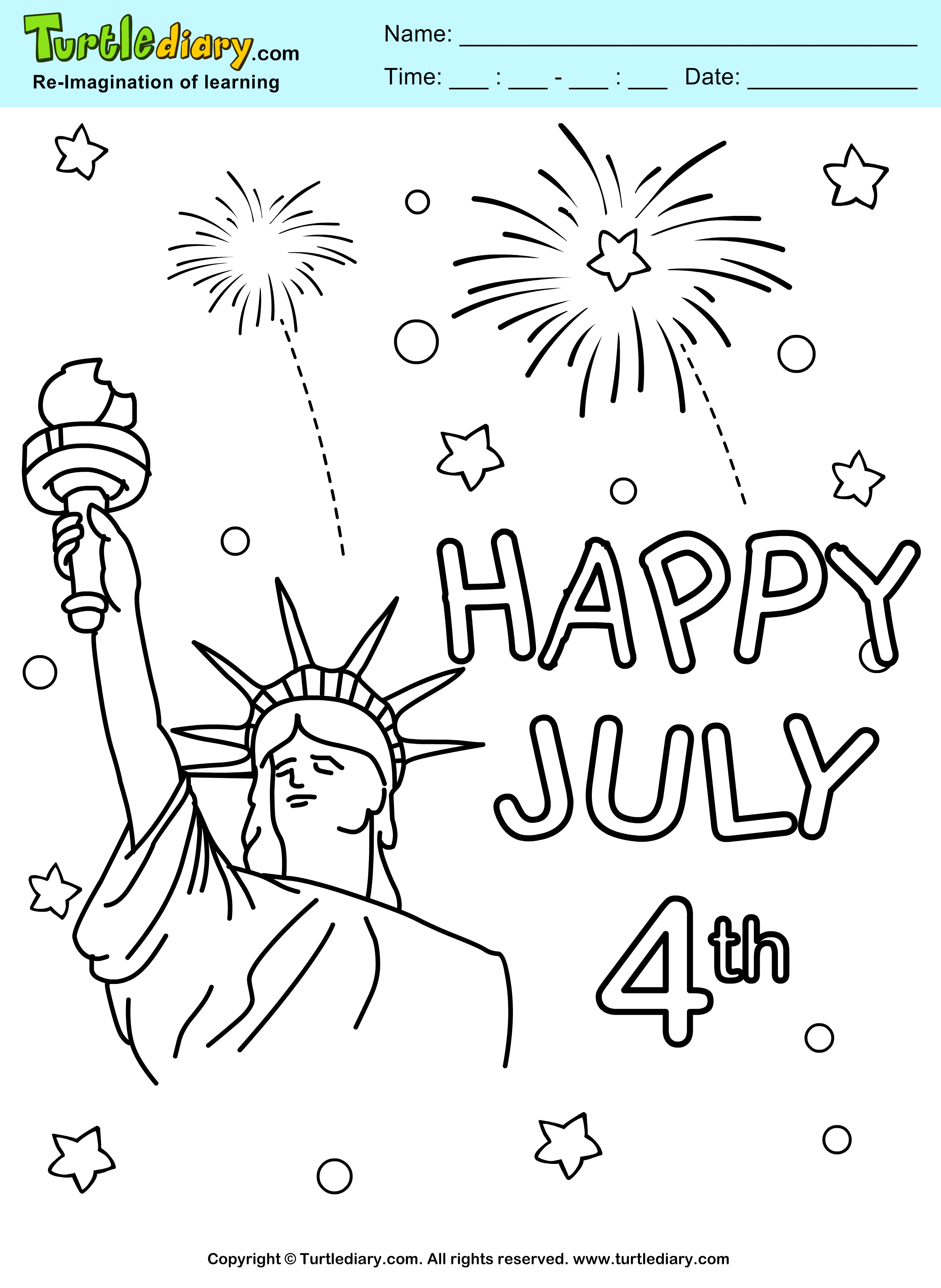 Fireworks 4th of July Printable Coloring Page