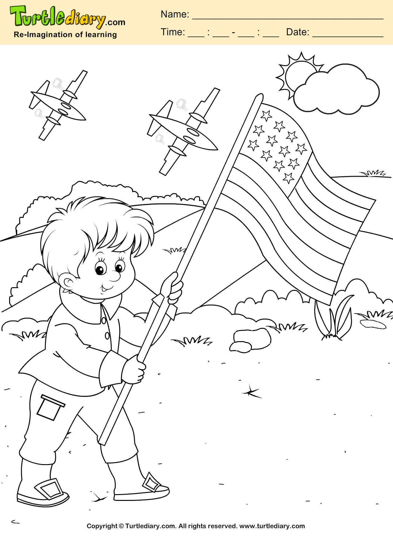 Kid With Flag Coloring Page
