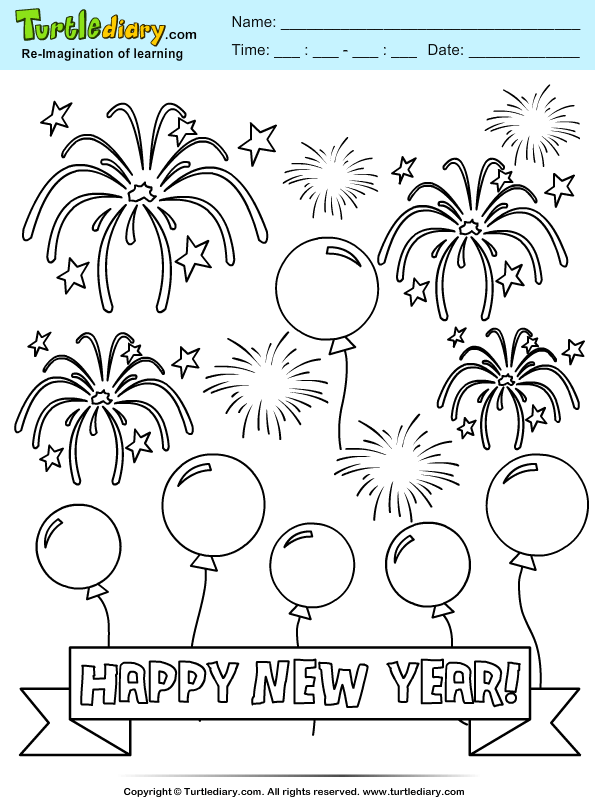 Balloon and Firework Coloring Page