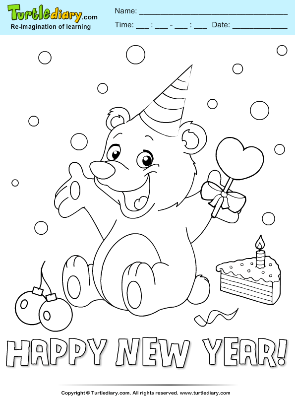 Bear with Party Hat Coloring Page