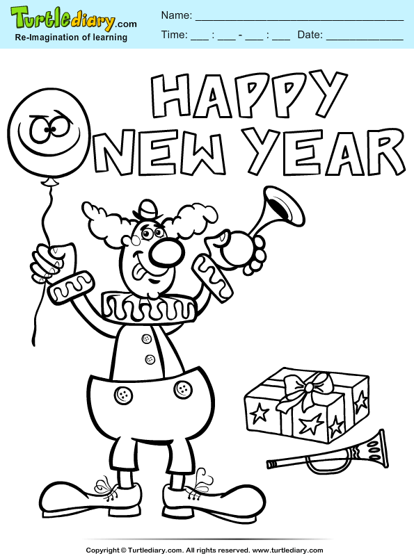 New Year Clown Coloring Page
