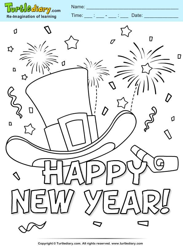 New Year Confetti and Firework Coloring Page