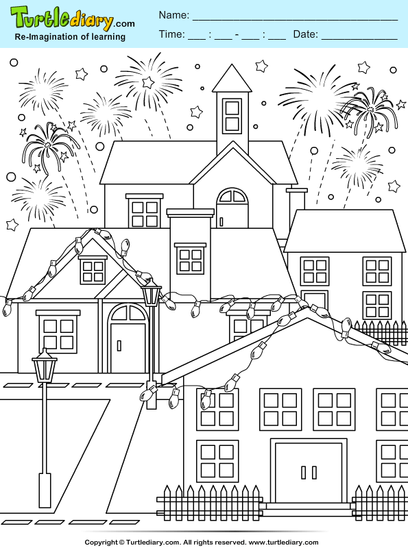 New Year Ligthing and Firework Coloring Page