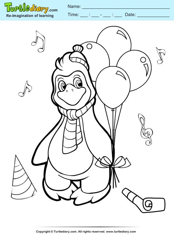 Penguin with Balloon Coloring Page
