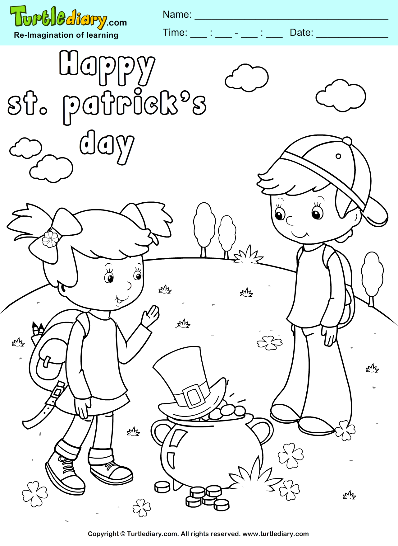 Leprechaun Hat and Gold Pot Coloring Page