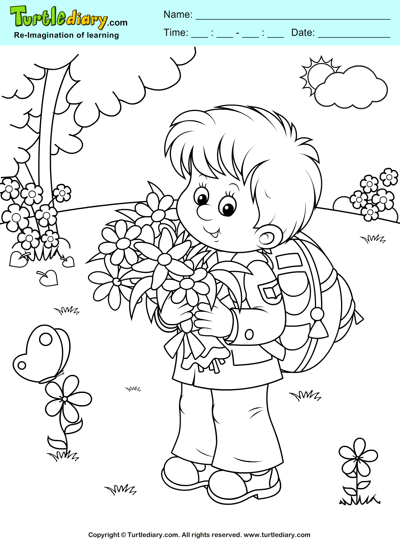 Boy with Flowers Coloring Page