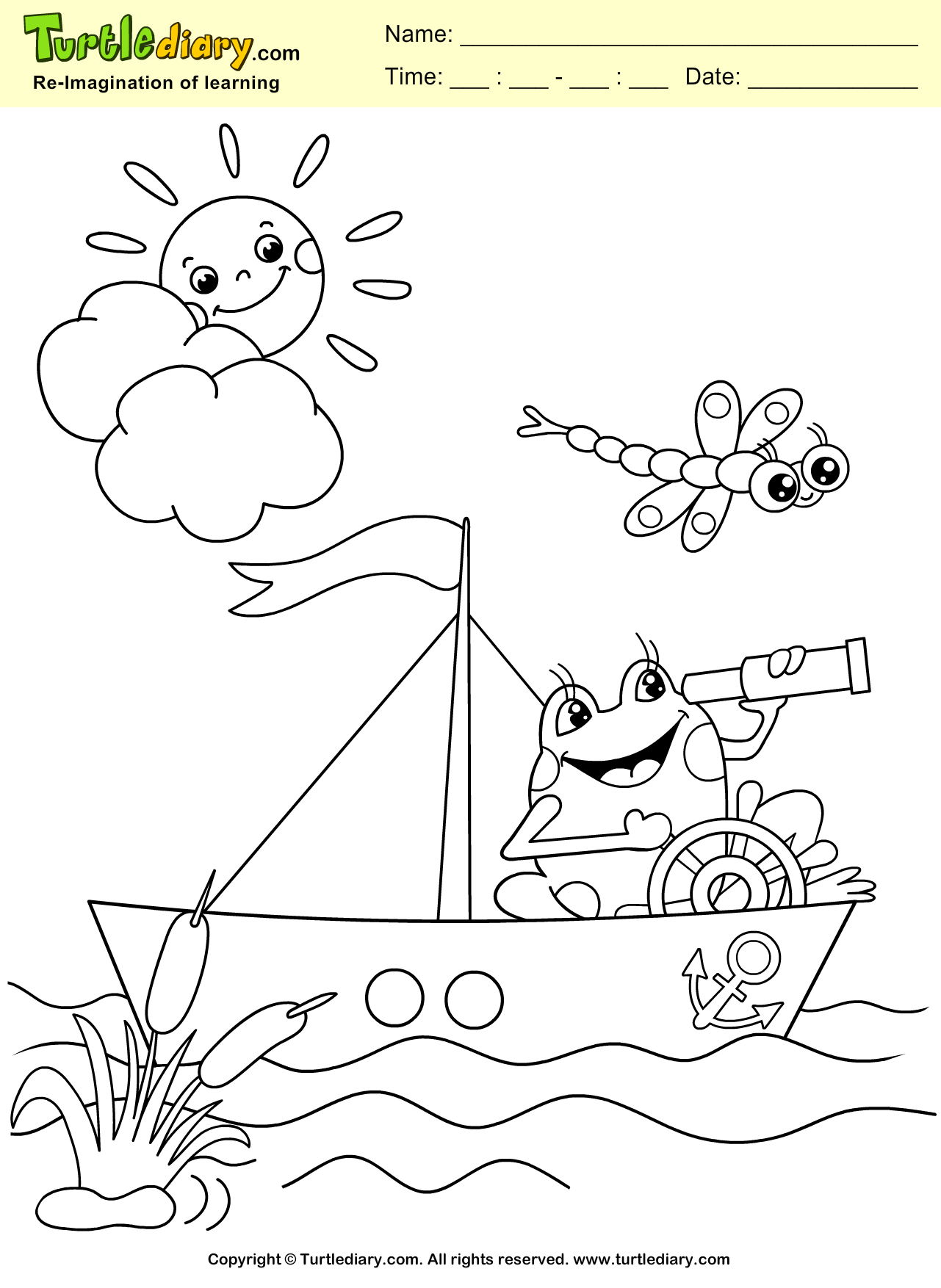 Frog and Boat Coloring Page
