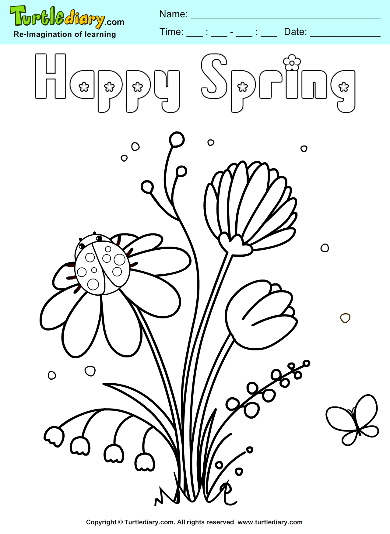 Happy Spring Flower Coloring Page