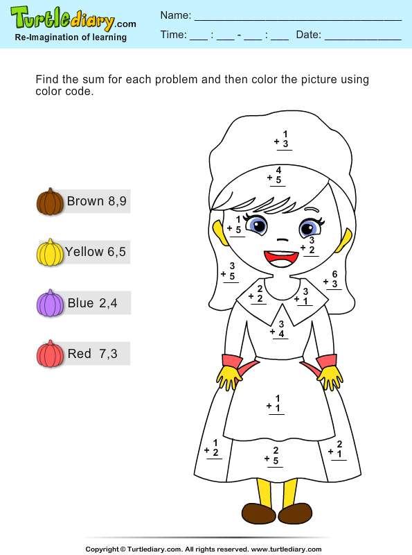 Color by Sum - numbers up to 10