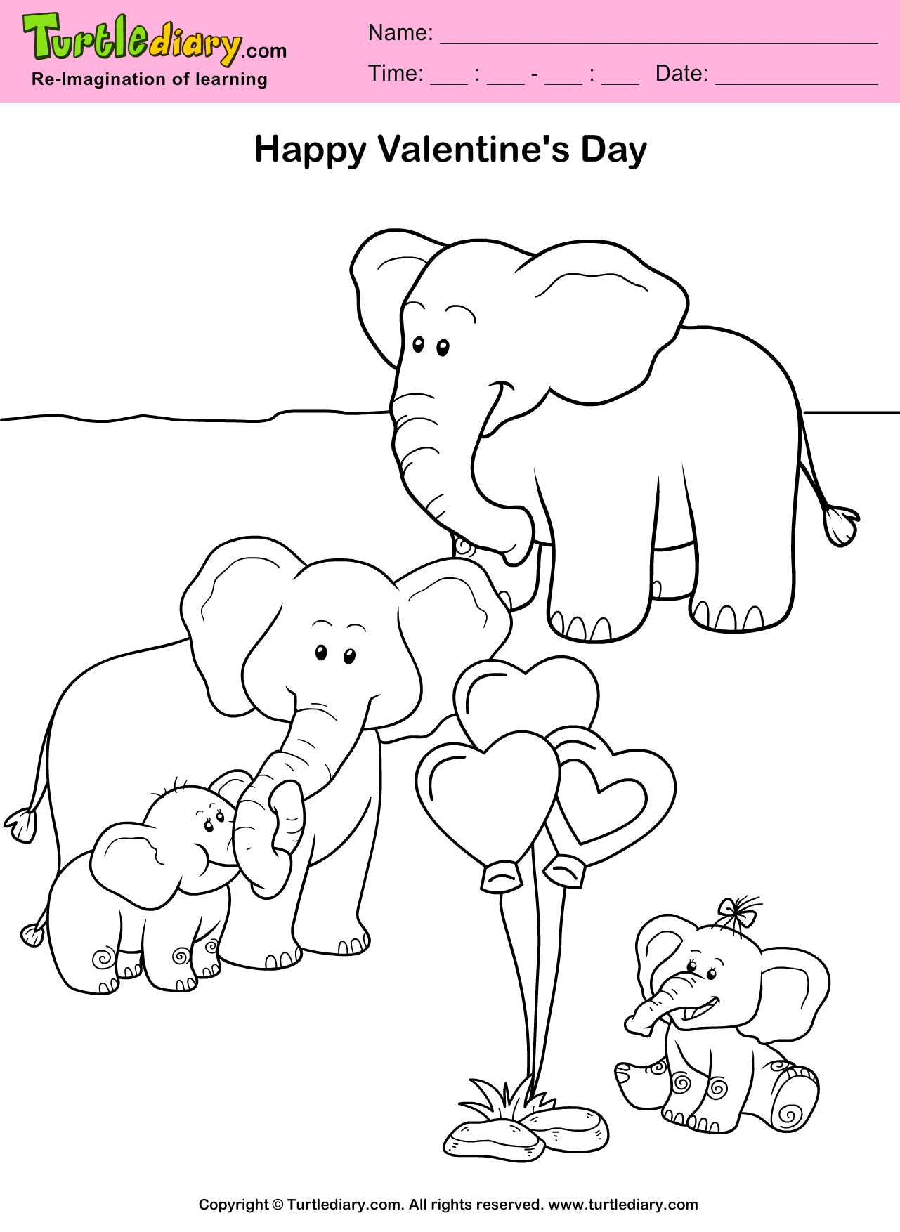 Elephants Valentine Day Coloring Page