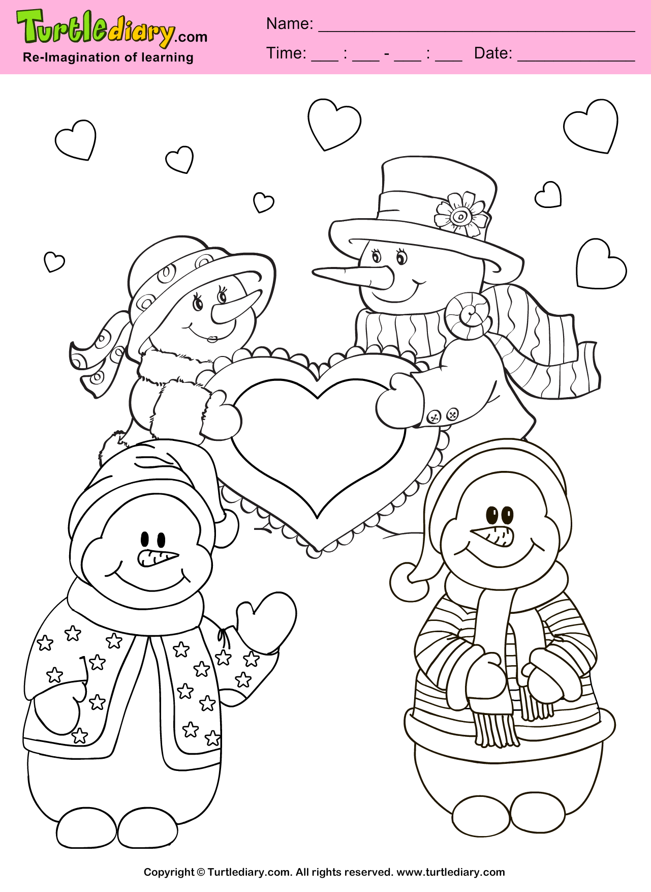 Snowman Valentine Day Coloring Page