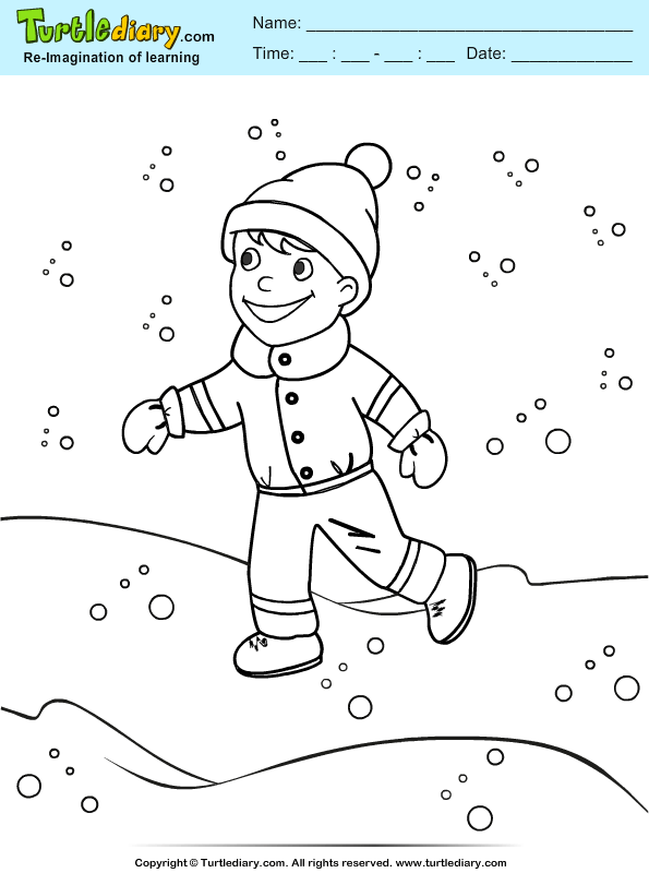 Boy Playing in Snowfall Coloring Page