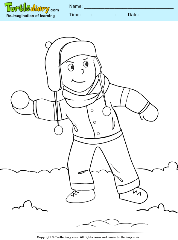 Boy Playing with Snowball Coloring Page