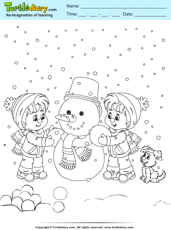 Boys Making Snowman Coloring Page