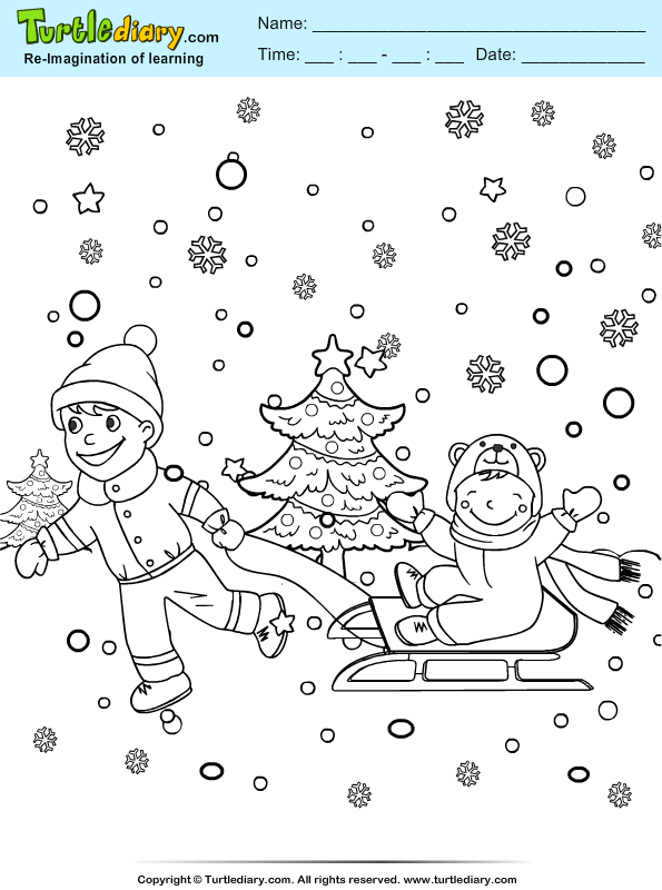 Boys Playing in Snowfall Coloring Page