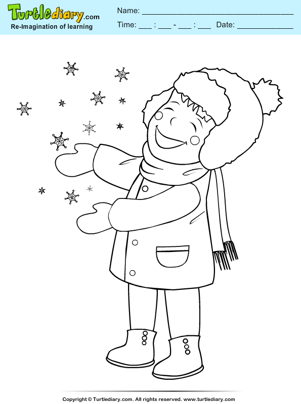 Girl Playing with Snowflake Coloring Page