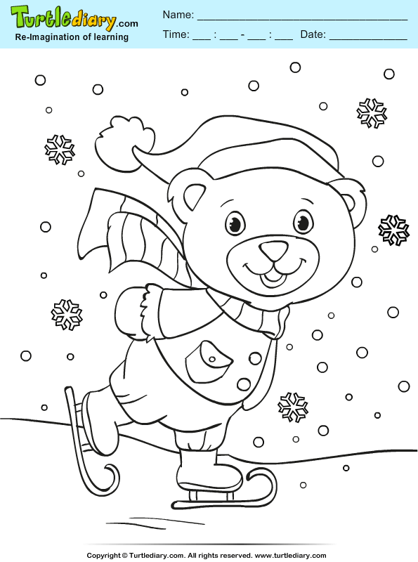 Teddy Skiing Coloring Page