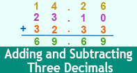 Adding And Subtracting Three Decimals - Decimal - Third Grade