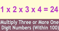 Multiply Three Or More One Digit Numbers Within Hundred - Multiplication - First Grade