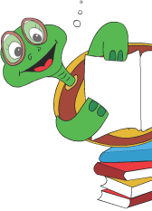 Turtle Diary Turtle sitting on some books