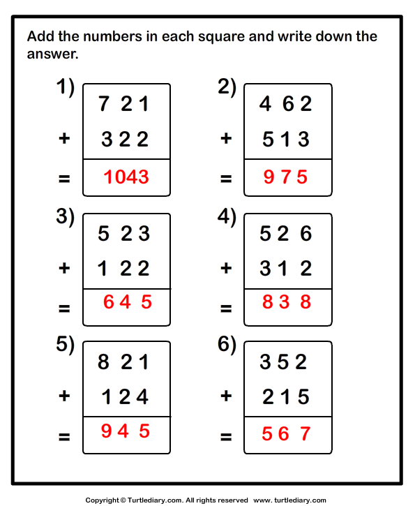 Three-digit Addition - with or Without Regrouping Answer
