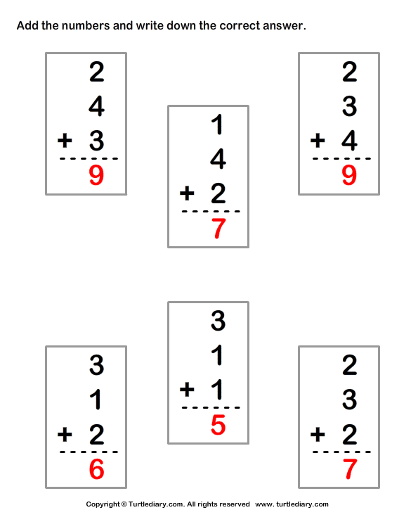 Adding Three One-digit Numbers Answer