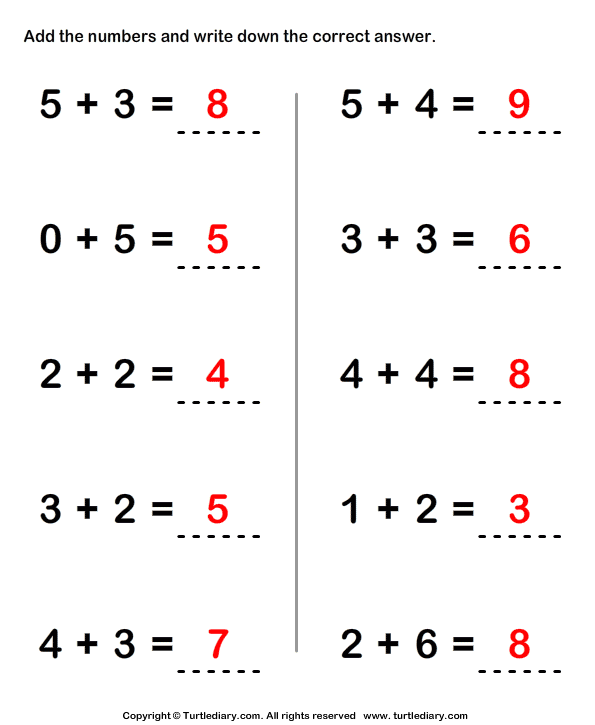 Adding Two One-digit Numbers Answer