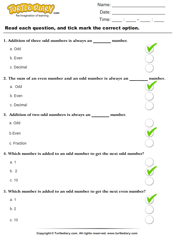 Odd Numbers : Multiple Choice Questions Answer