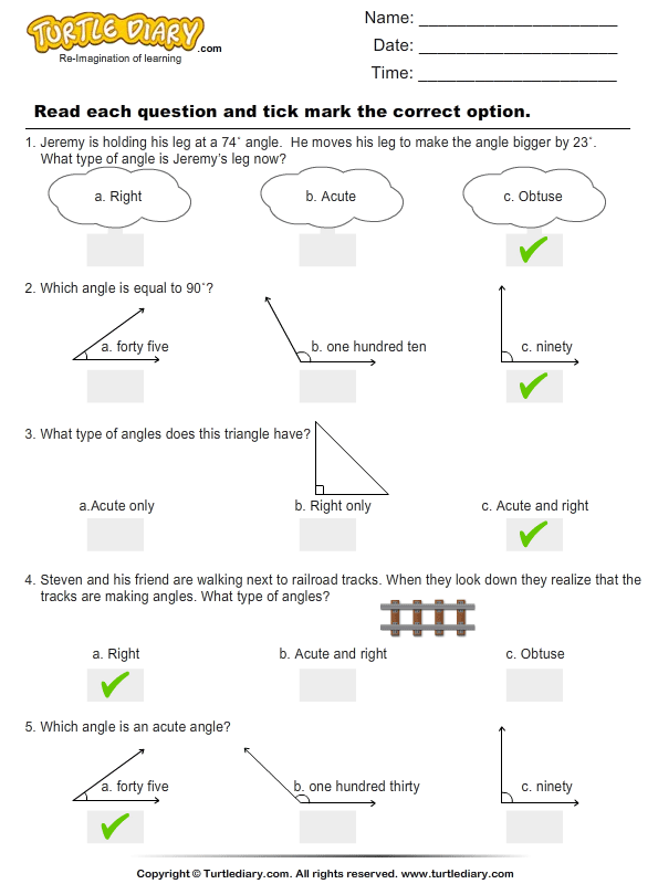 Angles : Multiple Choice Questions Answer