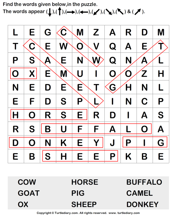 Find Animal Names in a Crossword Answer