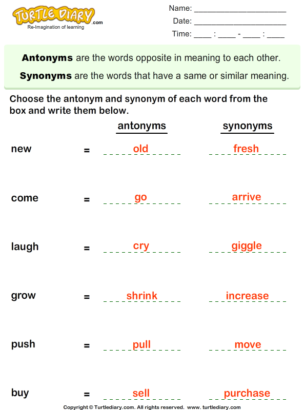 Choose the Antonym and Synonym of Words Answer