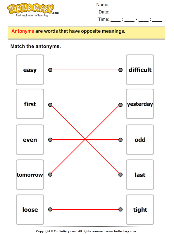 Match the Antonyms Answer