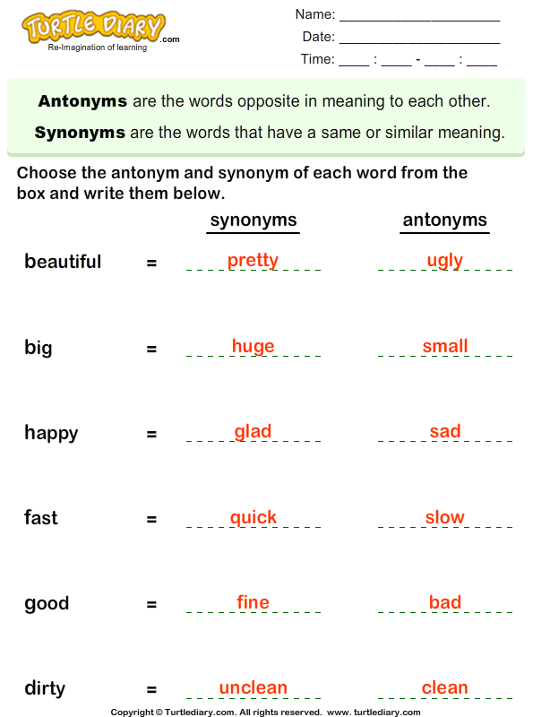 Choose the Synonym and Antonym of Words Answer