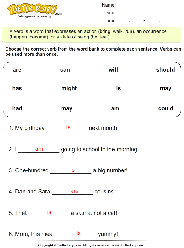 Choose the Correct Verb - Is, Am, Are Answer