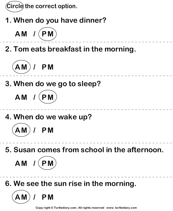 A.M. And P.M. Answer