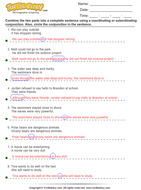 Combine the Clauses Using a Conjunction Answer