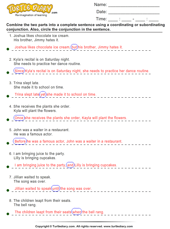 Combine the Clauses Using a Conjunction Answer