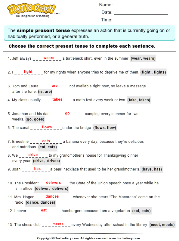 Write the Present Tense of Verb Answer