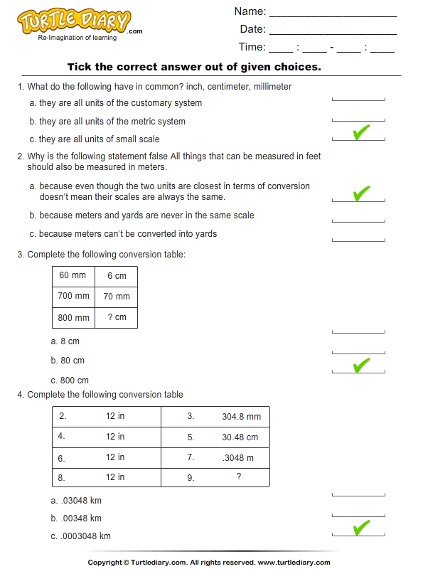 Unit Conversion: Customary to Metric and Metric to Customary Answer