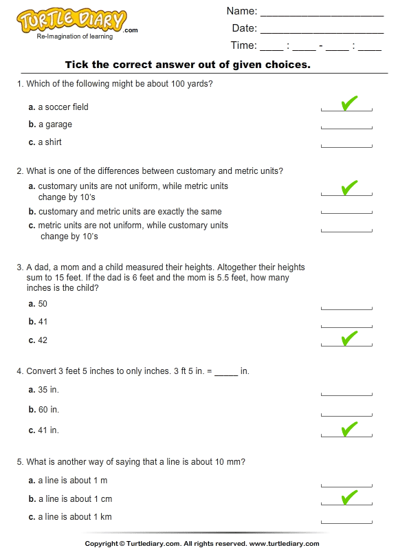 Customary Units : Find the Correct Option Answer