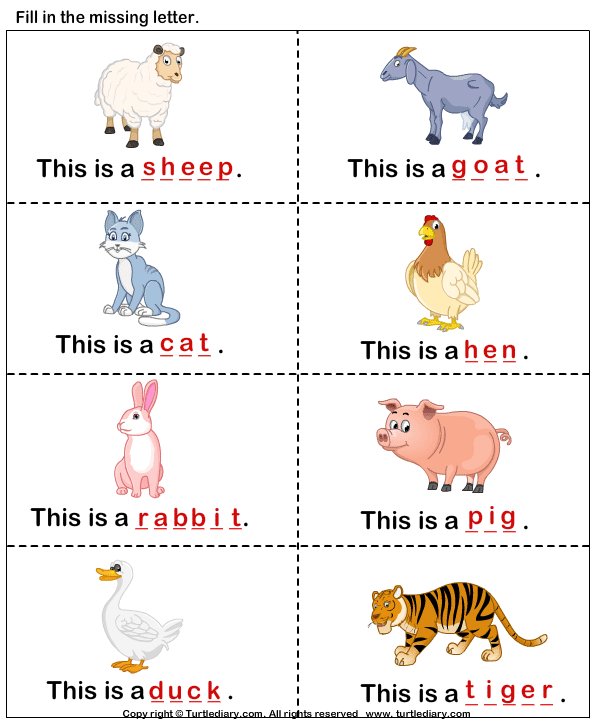 Farm Animals: Complete the Names Answer