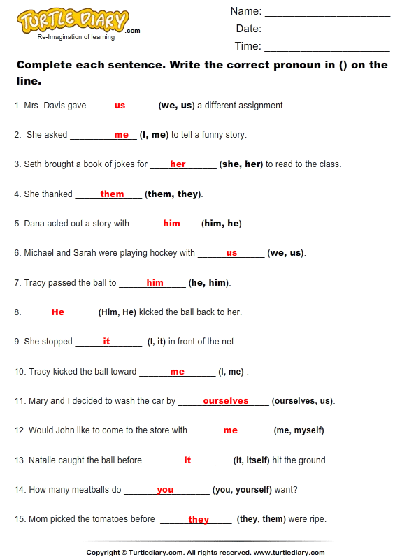Choose the Correct Pronoun Answer
