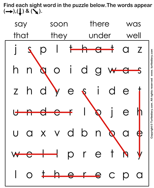 Sight Words Puzzle Answer