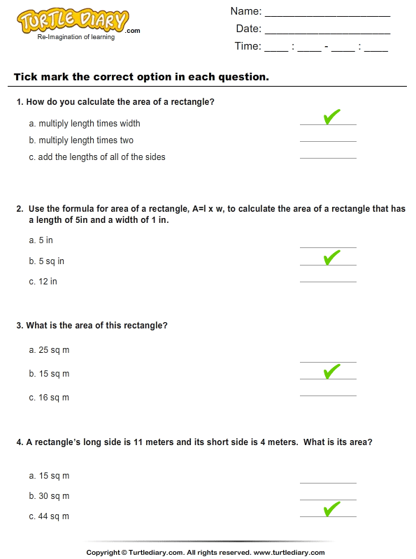 Area : Multiple Choice Questions Answer
